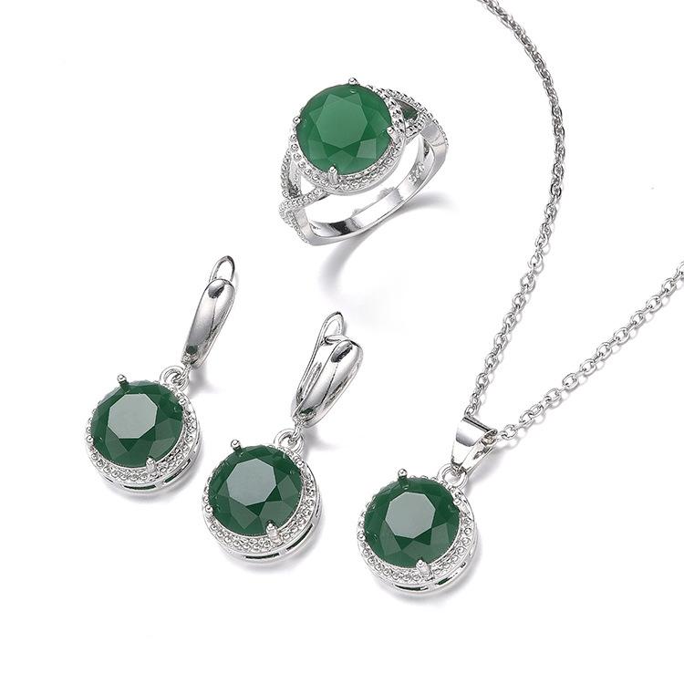 Hot Jewelry Set Female Zircon Necklace Earrings Ring Set of Three Simple Round Jewelry Set.