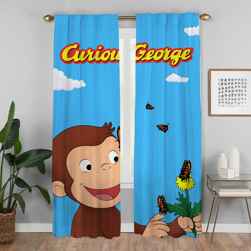 Curious George Shades Curtains for Living Room Curtain for Room 2 Panel Home Interior Curtains Partition Halloween Decoration