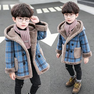 Children's Fashion Long-sleeved Fur Hooded Thick Warm Woolen Coat  Children's Faux Fur Suede Winter Jacket Coat