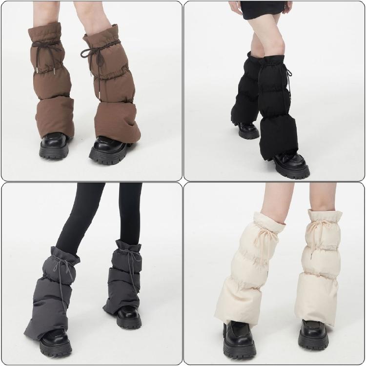 Winter Warme Puffer-Beinwärmer mit Kordelzugverstellung Lockerer Stiefelüberzug Modische Beinüberzüge Kniehohe Socken