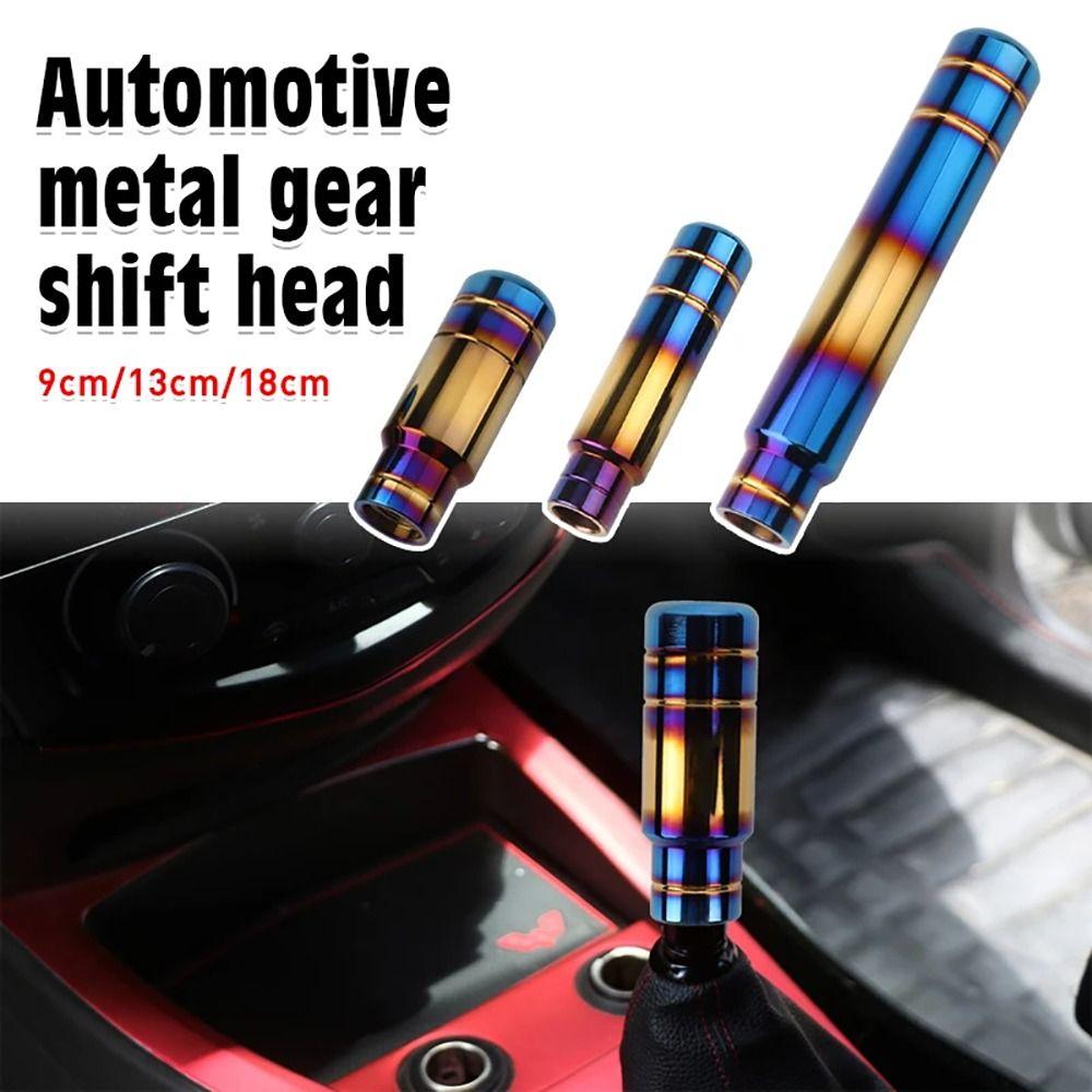 1Set 18cm Car Gear Shift Knob Manual Aluminum Alloy Shift Lever Universal Blue Half Grilled Shift Handle
