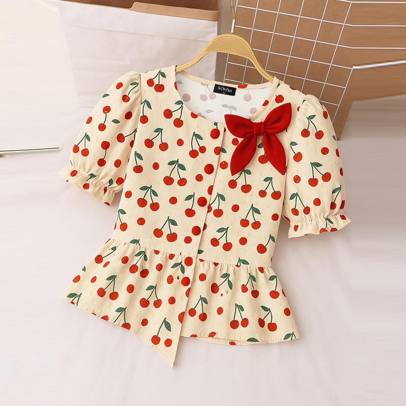 

VONDA Летняя женская повседневная короткая блузка с пышными рукавами и цветочным принтом L