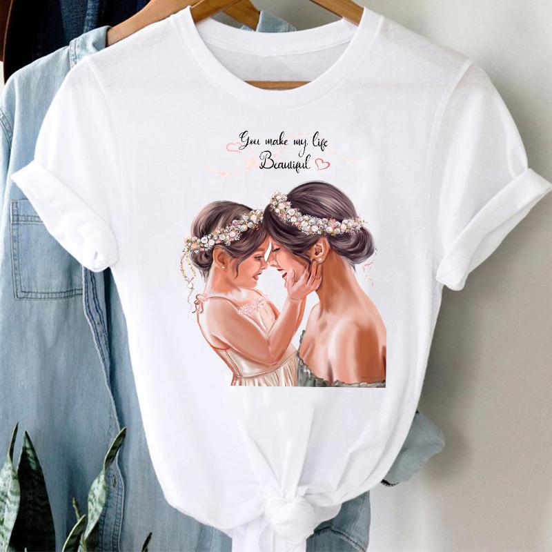 

Women T-Shirts Spring Summer Boy Son Happy Cartoon Oversized T-Shirt Mom Mother Mama Clothes Stylish Short Sleeve Tshirt Female XXXL білий