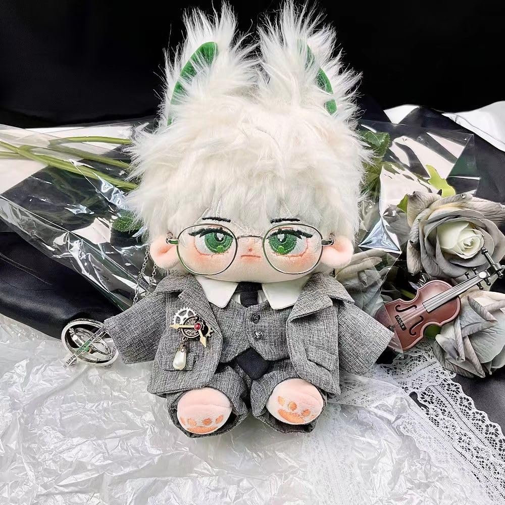 20cm Plush Clothes: Suit, Jacket, White Shirt, Shorts, Vest, Tie, Belt, Accessories, Dress-Up Cotton Doll Clothes (Grey)