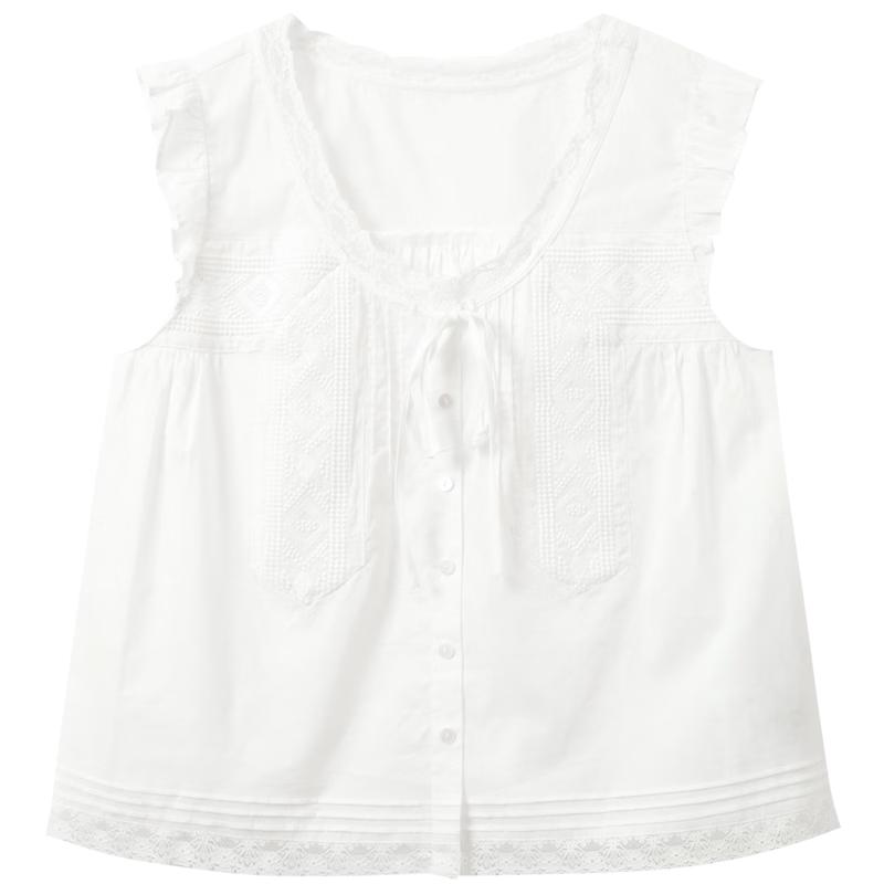 Sancai 2026 Summer Cotton Lace V-Neck Short Blouse S