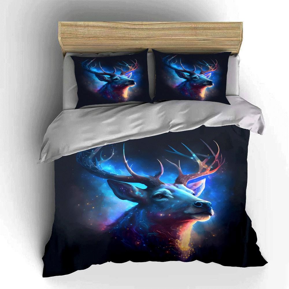 Enchanted Deer Abstract Art Set  Exquisite three-piece bedding set gift for kids and adults 135x200cm