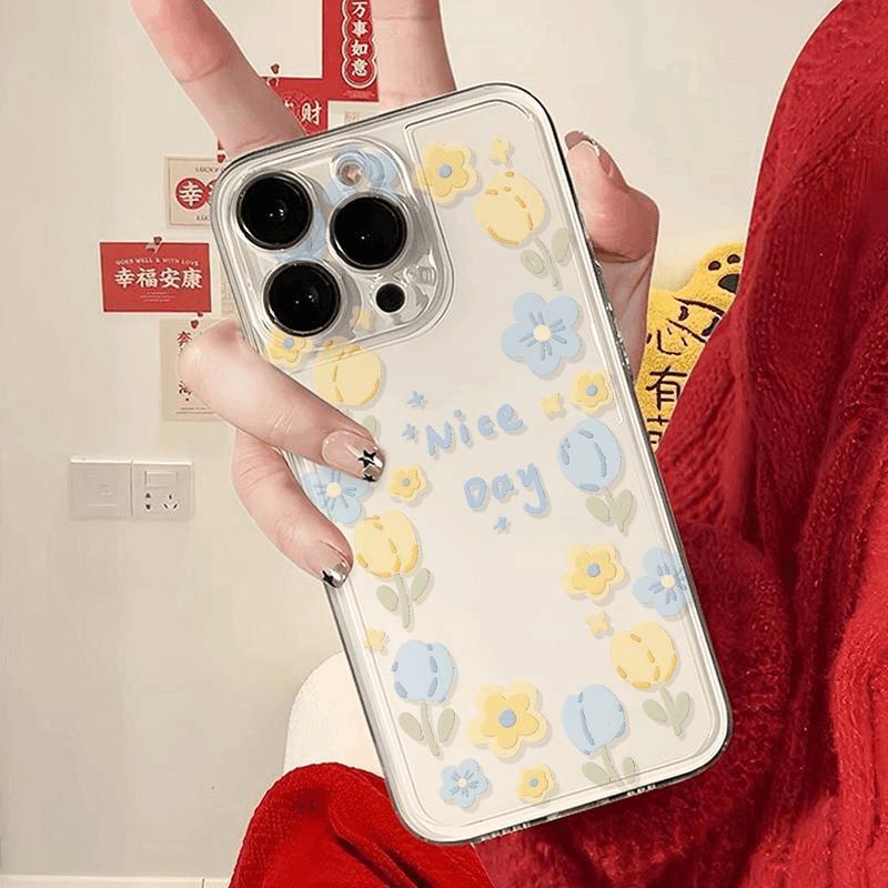 Flower Phone Case for IPhone 16 15 14 13 12 11 Pro Max 14 15 16 Plus Shockproof Transparent Soft Cover Bumper Dustproof