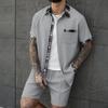 Men's Breathable Waffle Plaid Patchwork Short Sleeve Cardigan & Shorts Set
