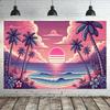 Hawaiian Pink Sunset Tapestry Tropical Beach Wall Hanging with Palm Trees Ocean Waves for Home Decor Photography Studio Backdrop