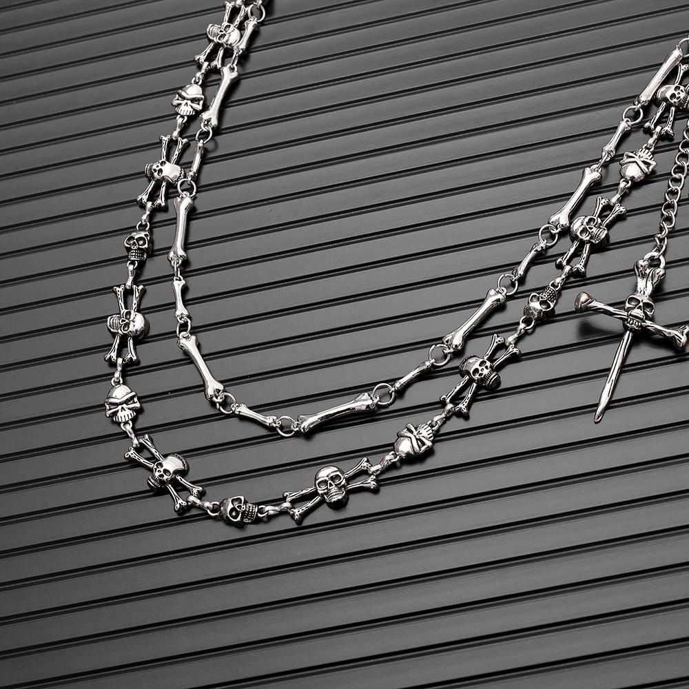 Punk-Stil Schädel Kreuz Doppellagige Metall-Hüftkette für Herren - Hip-Hop Hosenzubehör