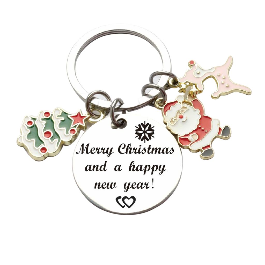 Christmas And New Year Keychain With Santa, Tree, Star Christmas