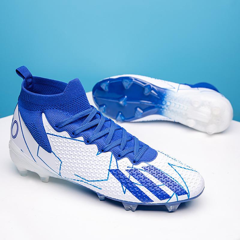 A pair of shipped X10 fly-woven football shoes men's high-top long nails TF broken nails grass training shoes