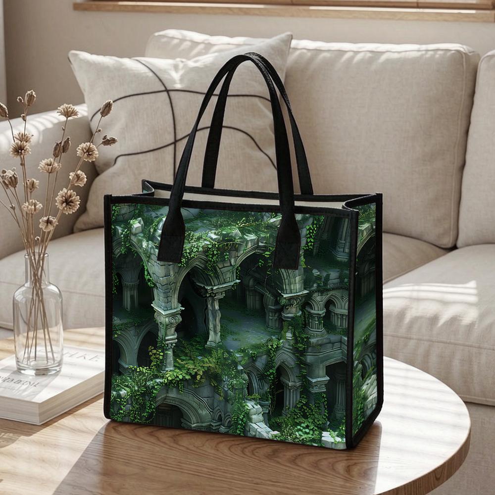 Vintage Ruins Print Tote Bag Stylish Daily Carry Bag for Outdoor Shopping Travel Commute