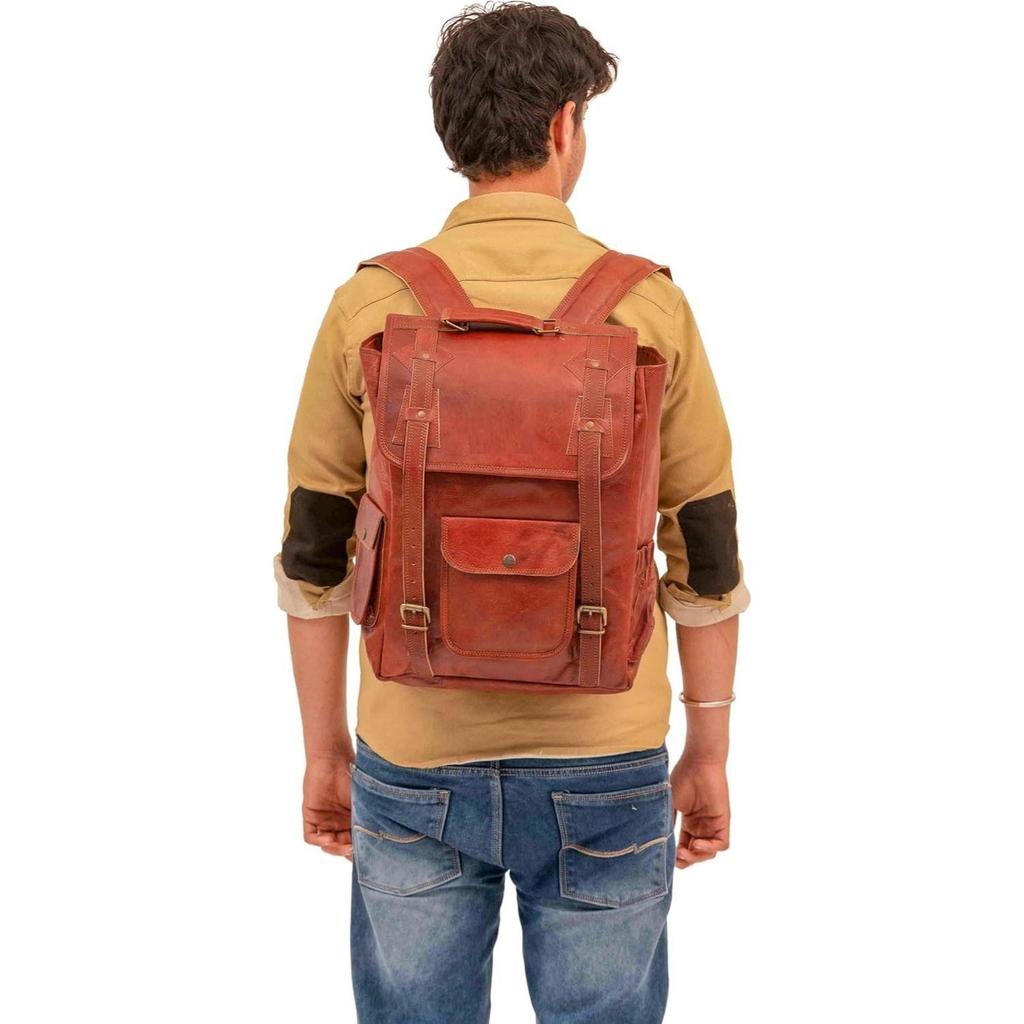 Brown Leather Backpack For Men Vintage Easy Open Push Lock Genuine leather backpack for men/women Leather laptop backpack