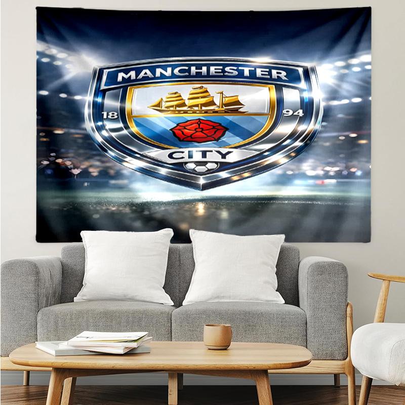 Manchester City Football Club Tapestry for Bedroom Aesthetic Classroom Tapestries Wall Hanging for Living Room Dorm Office,Ideal Creative Gift