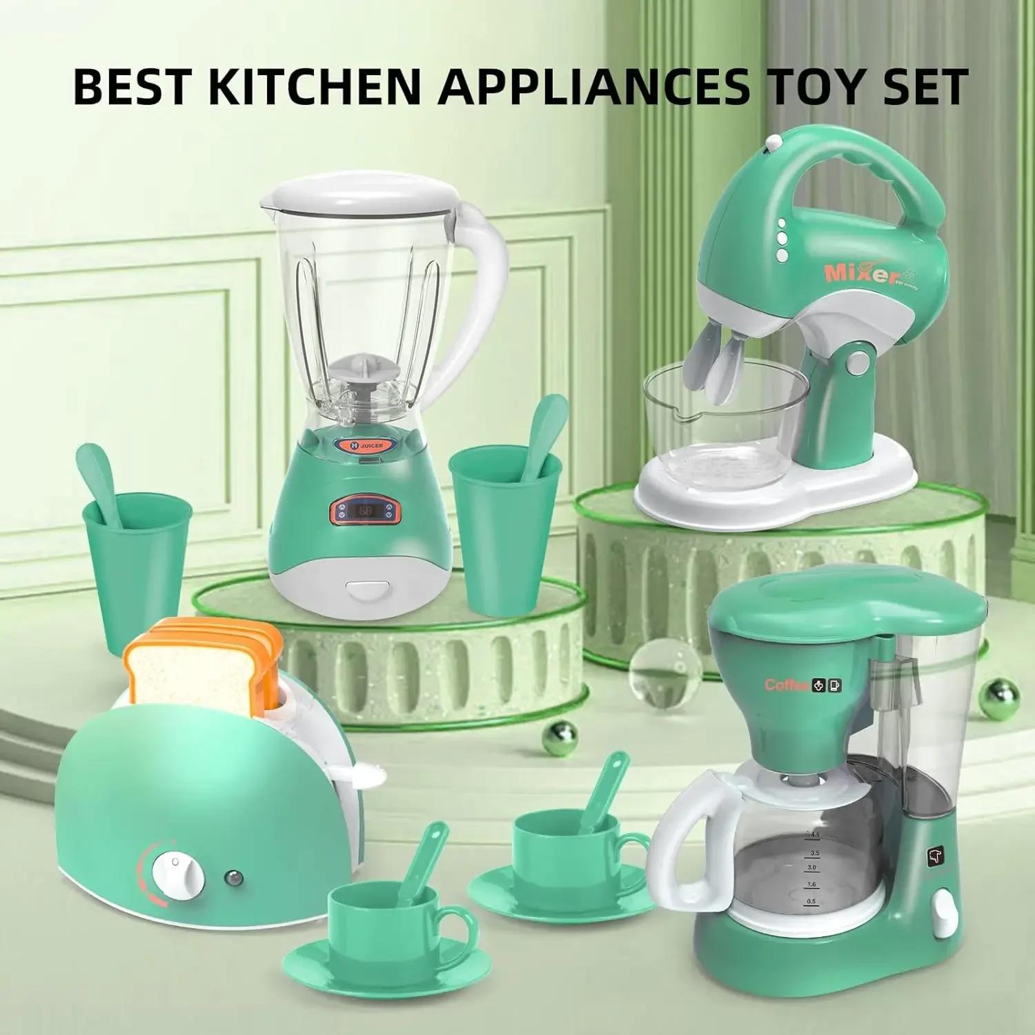 Fashnics Light Pretend Play Kitchen Appliances Toy With Sound & Coffee Maker Machine Mixer Toaster Blender Kids Kitchen Playset Gifts