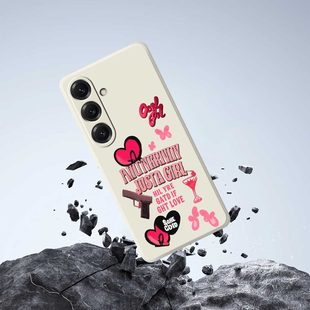 For Samsung Galaxy S25 Case Pink Elements Pattern Printing Straight Edge TPU Phone Back Cover