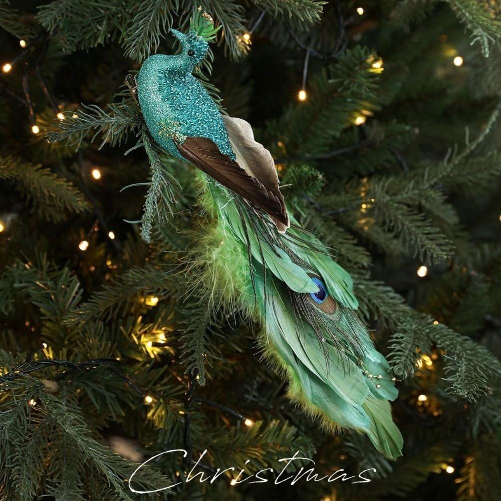 Realistic Christmas Peacock Ornaments Long Tail Peacock Bird Figurine  Home Party Decor
