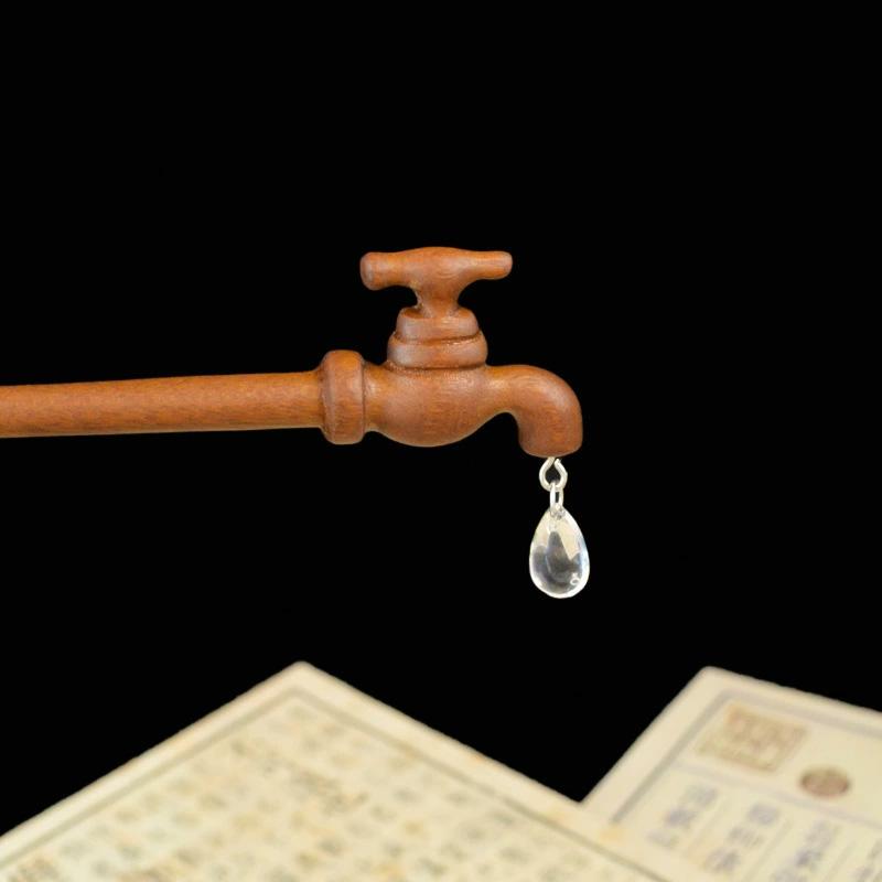 1Pc Faucet Hairpin New Chinese Style Water Droplet Shape Ancient Headwear Wood Hairpin Fun Headwear Disk Hair Artifact