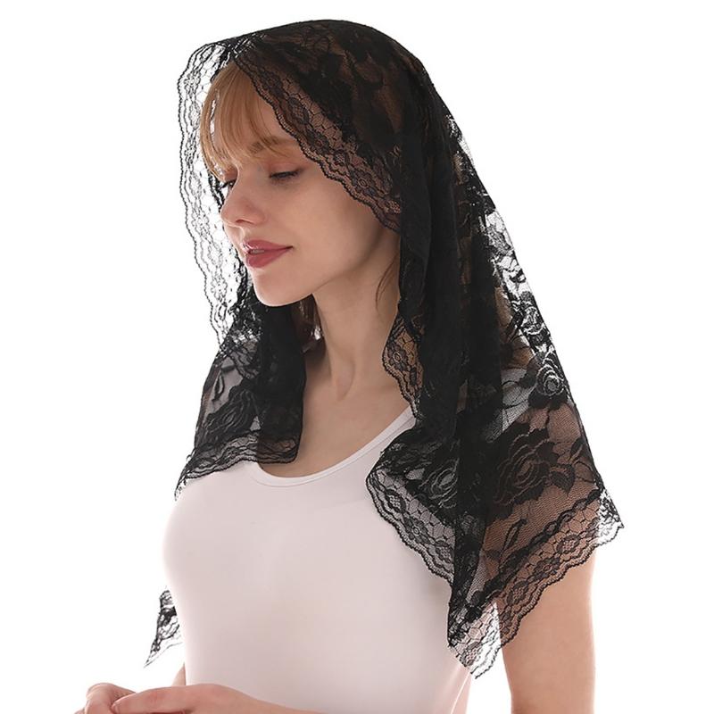 Spanischer Stil Spitze Traditionell Vintage Mantilla Schleier Lateinische Messe für Kopfbedeckung Schal für Katholische Kirche Kapelle