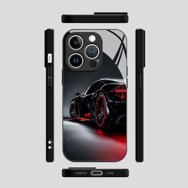 Carcasă Telefon Material Sticlă Model Cool Negru Mașină Pentru iPhone 17 Pro Max 11 12 13 14 15 16 Pro 16E 17Air 7 8 15 Plus XR XS X