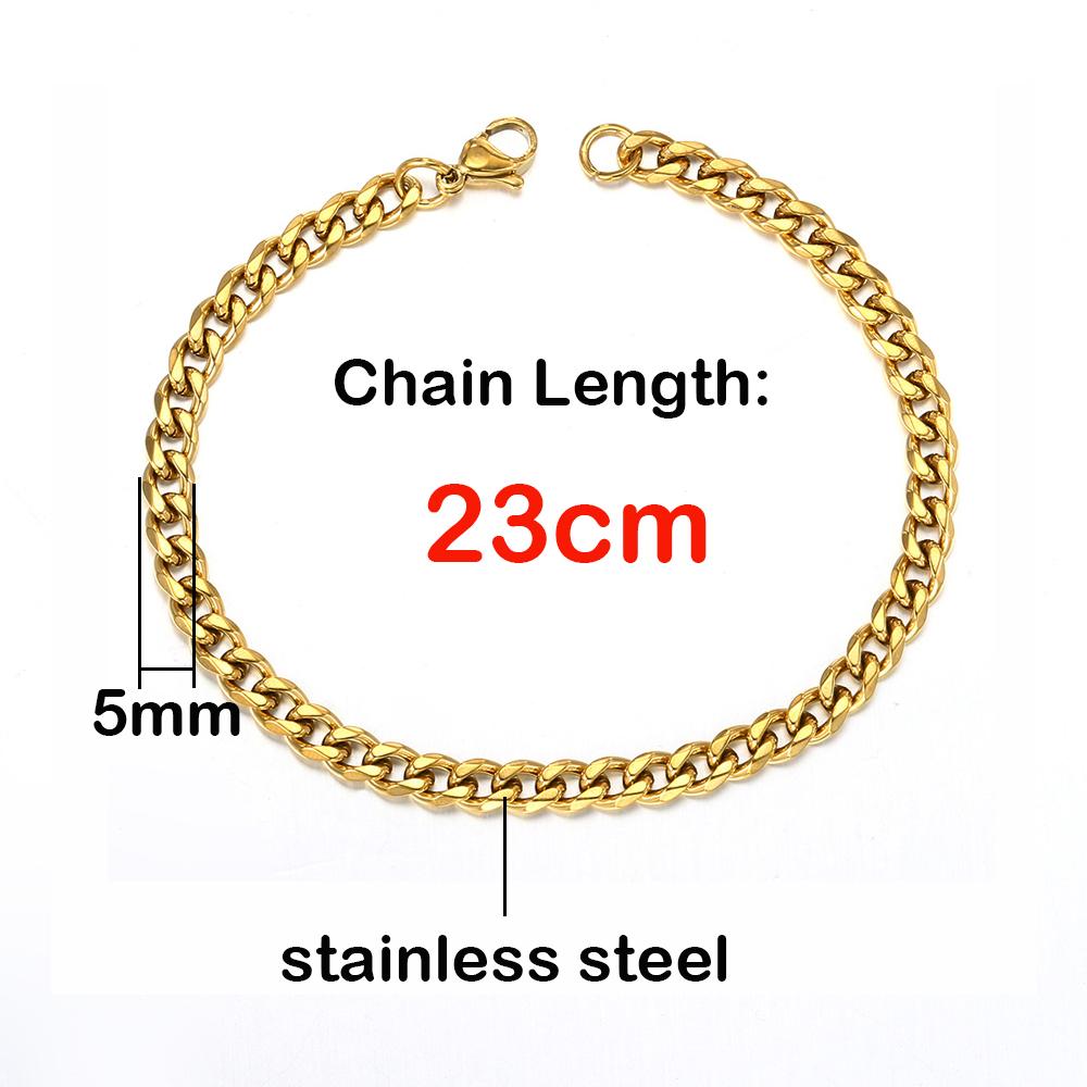 

Хіп-хоп Масивний Браслет Ланцюг Miami Cuban Для Чоловіків Простий Золотистий Колір 5ММ Нержавіюча Сталь Панк Ручний Браслет Подарунок KAH017