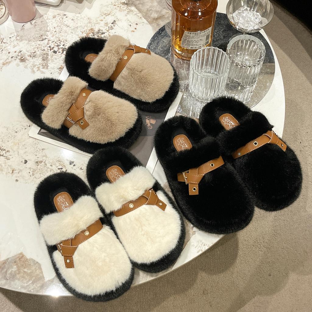 Thick-bottomed Bag Head Mao Mao Slippers Women's Outer Wear 2025 Autumn and Winter Explosion High-end Indoor Home Non-slip Cotton Slippers
