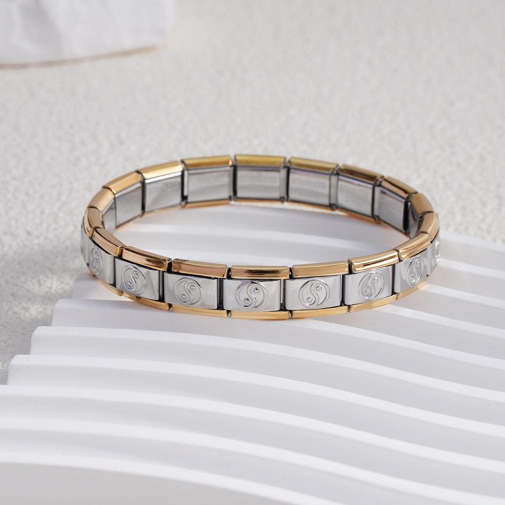 Italian Stainless Steel Love Heart & Star Modular Bracelet - Detachable Elastic Watch Band, European & American Fashion.