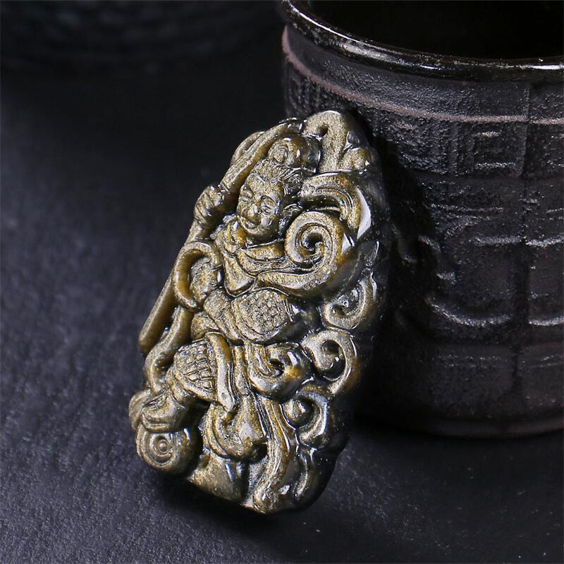 Nezha Gold Obsidian Pendant: Mighty Third Prince & Great General