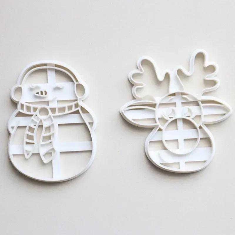 Plastic Cookie Cutter Mould Christmas Theme Deer Head Snowman Santa Claus Shape Biscuit Molds DIY Party Baking Decorations Tools