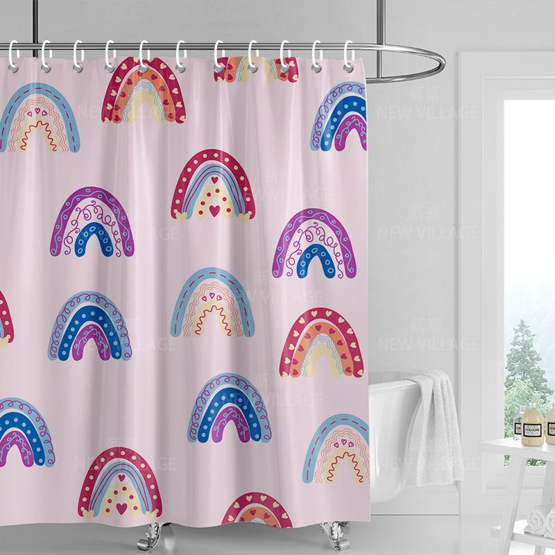 Home shower curtains bathroom Decora waterproof fabric non-slip bathmat water absorption curtain Modern nordic rainbow cute