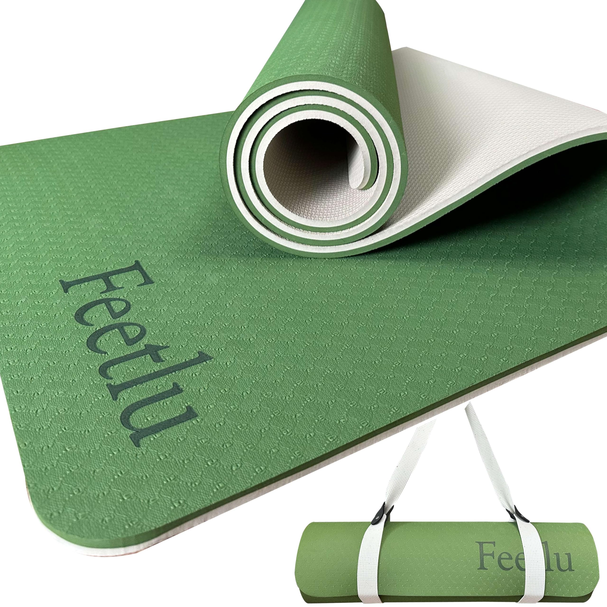 

Feetlu Thick Yoga Mat with inch Popular Thick Yoga Thick Stretching Pilates Mat Straps, 2/5 (10mm) - Mat, Mat, (Green/Red)