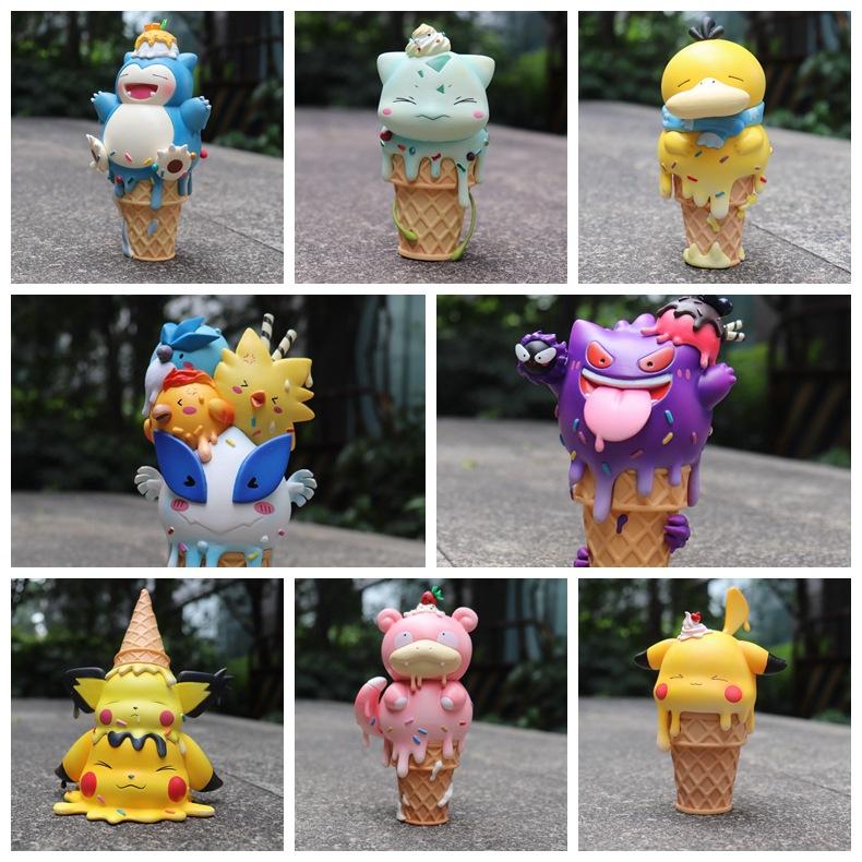 Cute Kawaii Pikachu Snorlax Psyduck Bulbasaur Icecream Figure Toys for Girls