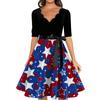 Women Vintage Dress with Scalloped Neckline Half Sleeve Star Print High Waist Tie Back Retro Style