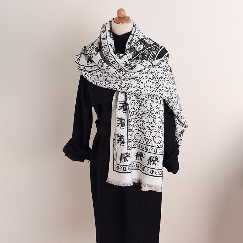 Retro niche design sense elephant print scarf women travel fashion light luxury high temperament outer shawl