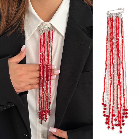 Beaded Tassel Pin Brooch Boho Chain Tassel Brooch Retro Dangle Brooch