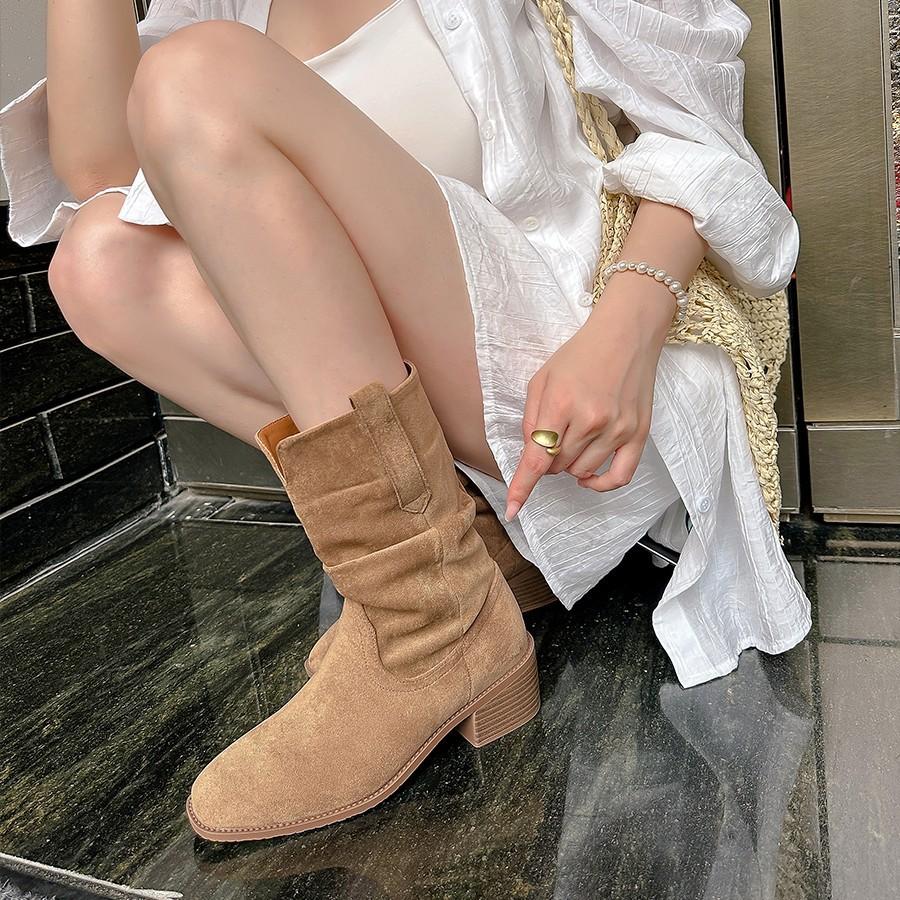 Blue Cabinet, Martin Boots Small Inner Height Boots Women's 2025 New Autumn High Heel Medium Boots Short Boots Stacking Boots