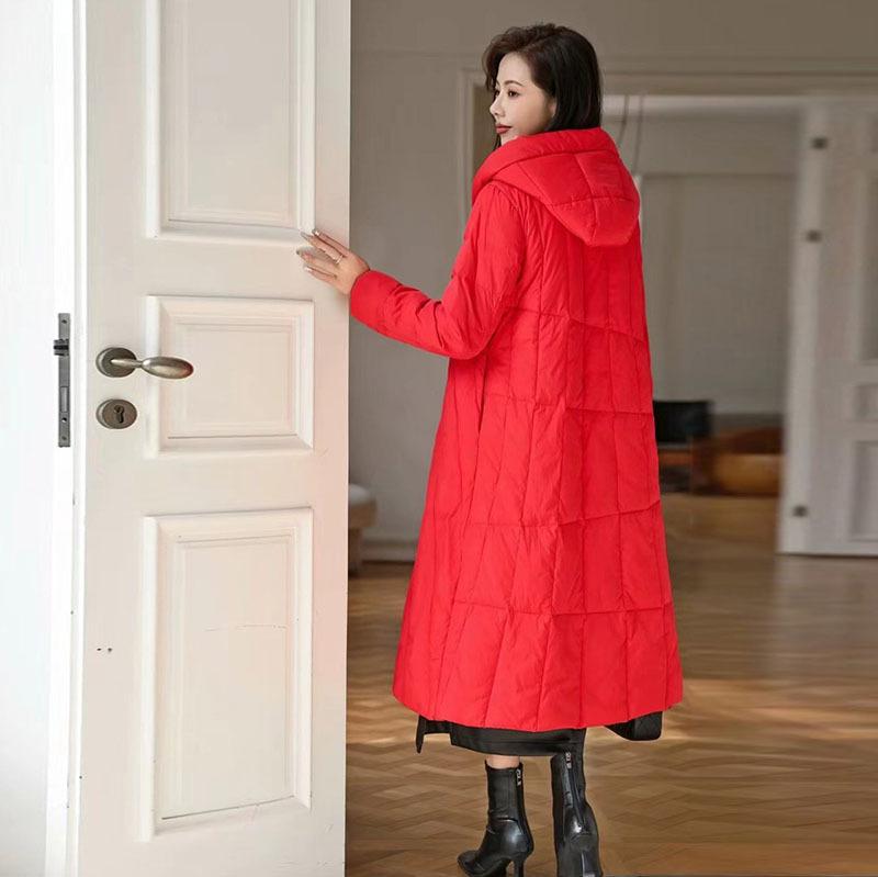 A-shaped Version Long White Duck Down Jacket Women's 2025 Winter Fashion Retro Pendant To Keep Warm Over the Knee Large Size Jacket