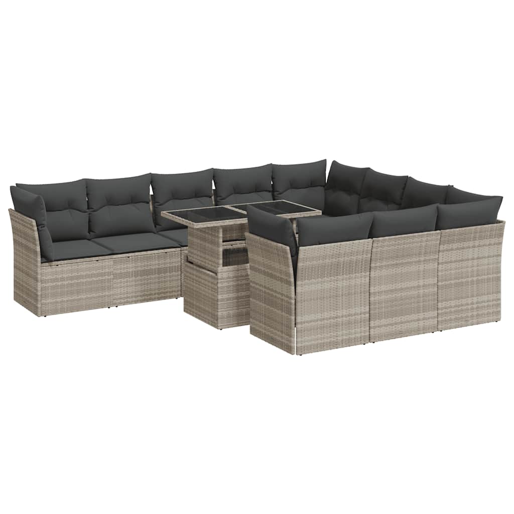 Vidaxl 11-Cz. Garden Furniture Set With Cushions, Grey Rattan Pe