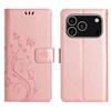 For iPhone 17 Pro Leather Wallet Case Butterfly Flower Imprinted Phone Cover with Strap