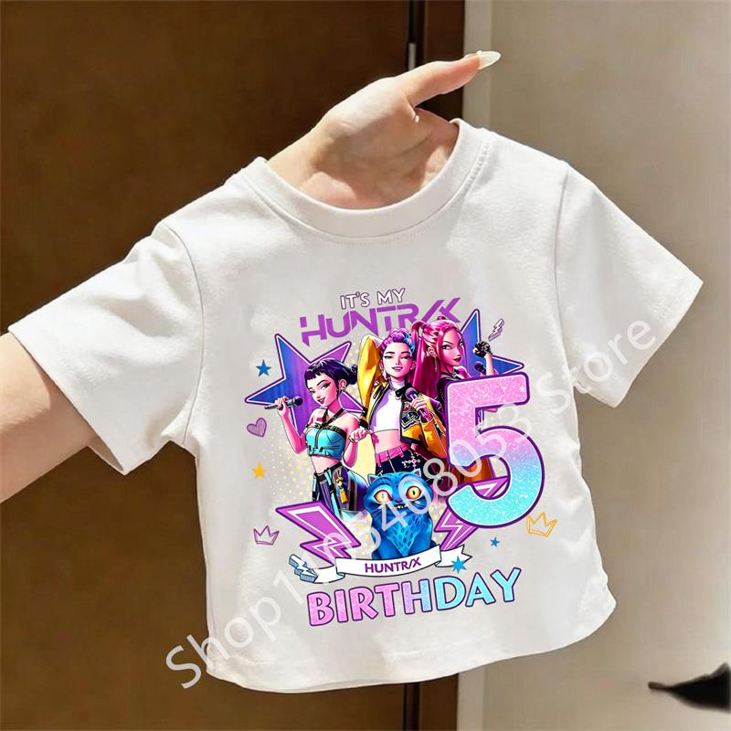 2026 summer Casual Kpop Hunters girls boys T-shirt with Birthday Number Print (1-9) for Children Short-sleeved Shirt