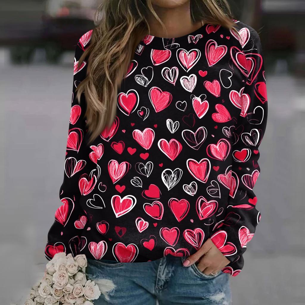 Damenmode Lässig Langarm Bedruckter Halsausschnitt Sweatshirt-Oberteil