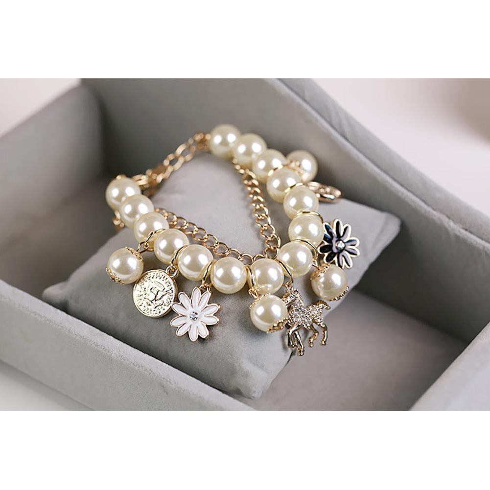 Bangle Bracelets Heart Flower Pearl Crystal Beaded Bracelet for Women Jewelry