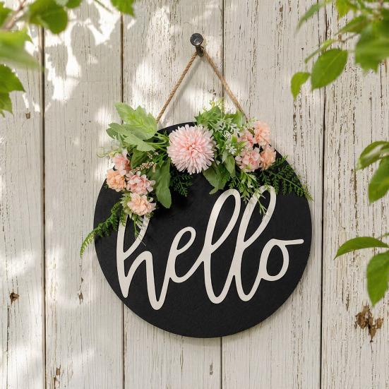 Welcome Sign, with Flower Decor Wear-Resistant Wreath, Front Door Welcome Wreath for Family Friends Co-Workers Garden Balcony