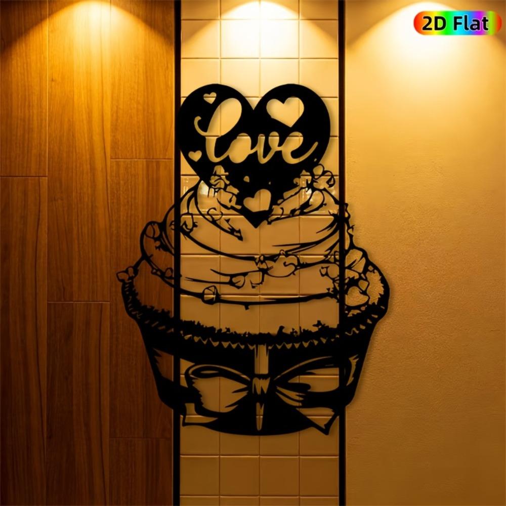 2D Flat Iron Love Heart Wall Art, 1pc Metal Cupcake Decor for Valentine Wedding Bedroom Garden Fence, Romantic Weather Resistant