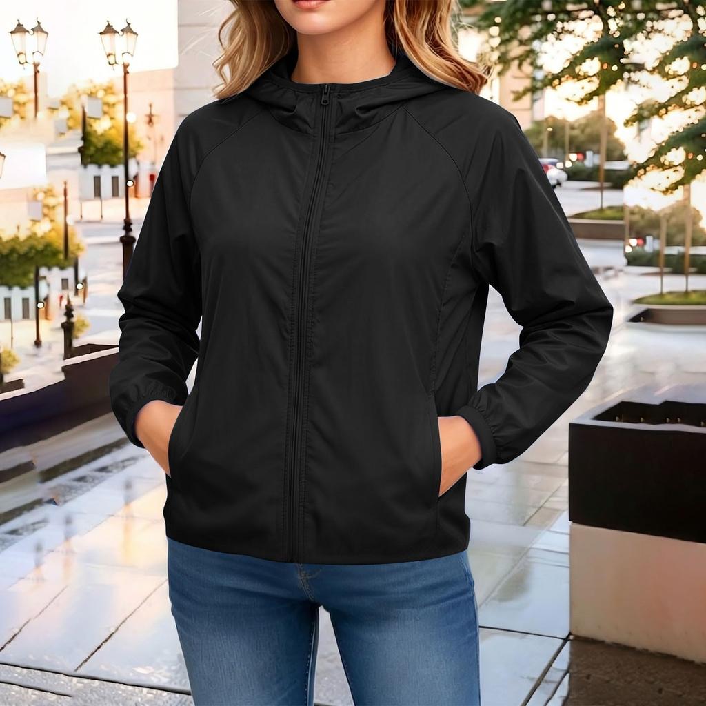 Womens Lightweight Waterproof Windbreaker Jacket Outdoor Hooded Long Sleeve Zip Up Coat for Hiking Camping Travel