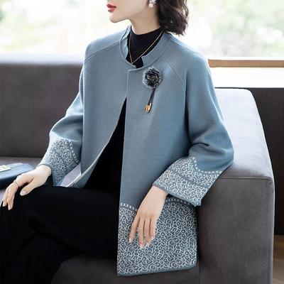 Manteau Pull Tricoté Tendance pour Femmes d'Âge Moyen Vêtement d'Extérieur Décontracté d'Automne
