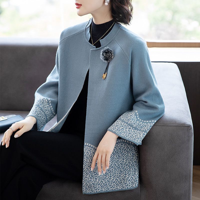 Fashionable Knit Sweater Coat for Middle Aged Women Casual Autumn Outerwear