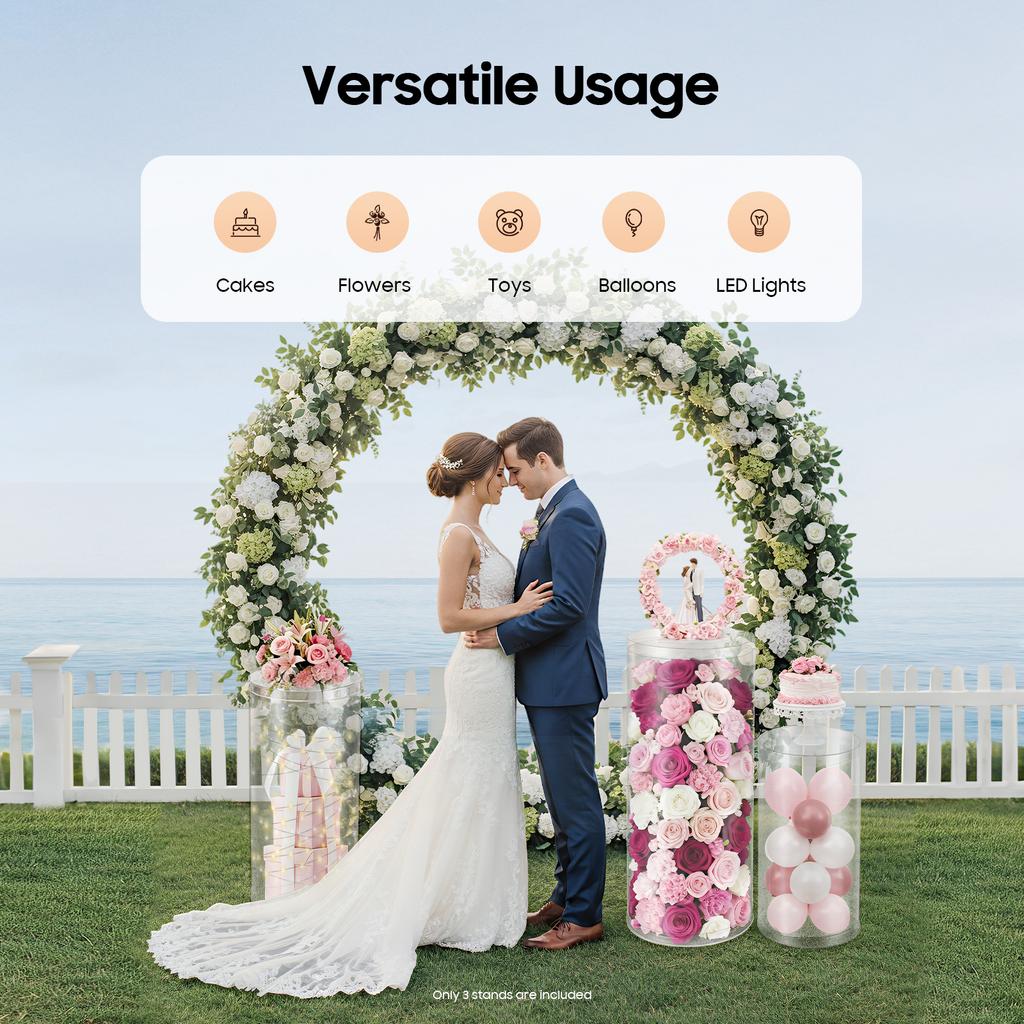 3-Piece Clear Acrylic Cylinder Pedestal Stands Transparent Display Columns Pedestal Display Stands Plinth Pillars for Parties