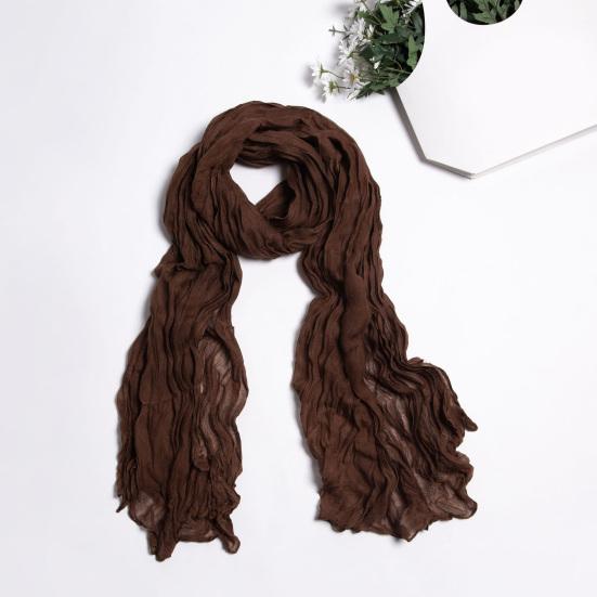 Women Scarf Solid Color Long Wide Crumple Thin Decorative Soft Perspective Wrinkled Scarf Clothes Accessory